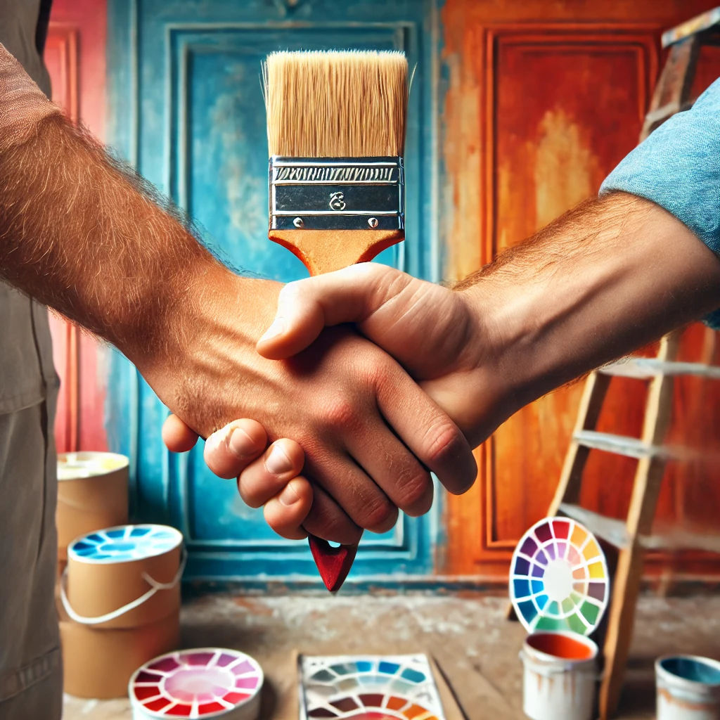 Serviceversprechen per Handschlag besiegelt Handschlag zwischen Handwerker und Mieter bzw. Handwerker und Vermieter - symbolisch für das Serviceversprechen von SMART-KLIMA GmbH und Schimmelprotektor.