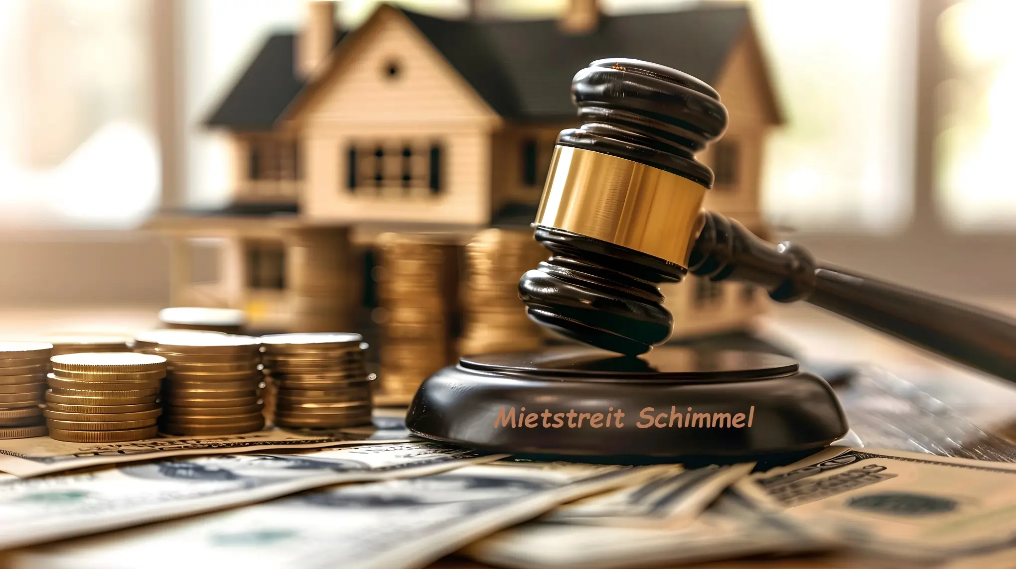 Ein Haus, Geld und ein Richterhammer - symbolisch für einen teuren Rechtsstreit