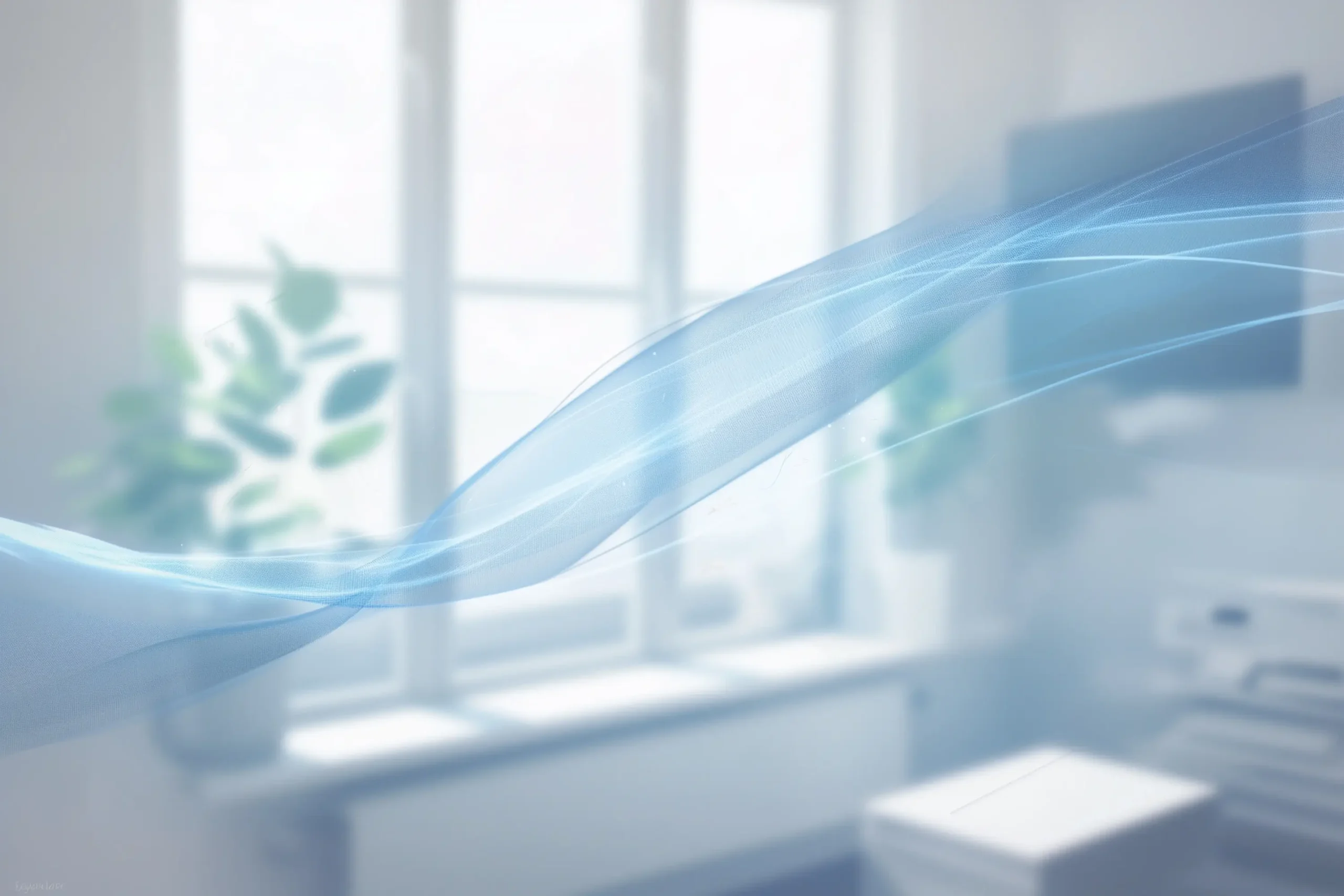 Welche Rolle Luftfeuchtigkeit absolut beim Lüften spielt Ein Fenster und ein blauer Schleier, der Feuchtigkeit absolut und Luftzirkulation darstellt