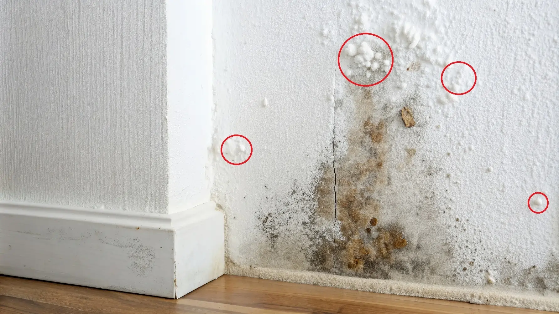 Darstellung einer Wand mit Schimmelbefall - auch weißer Schimmel