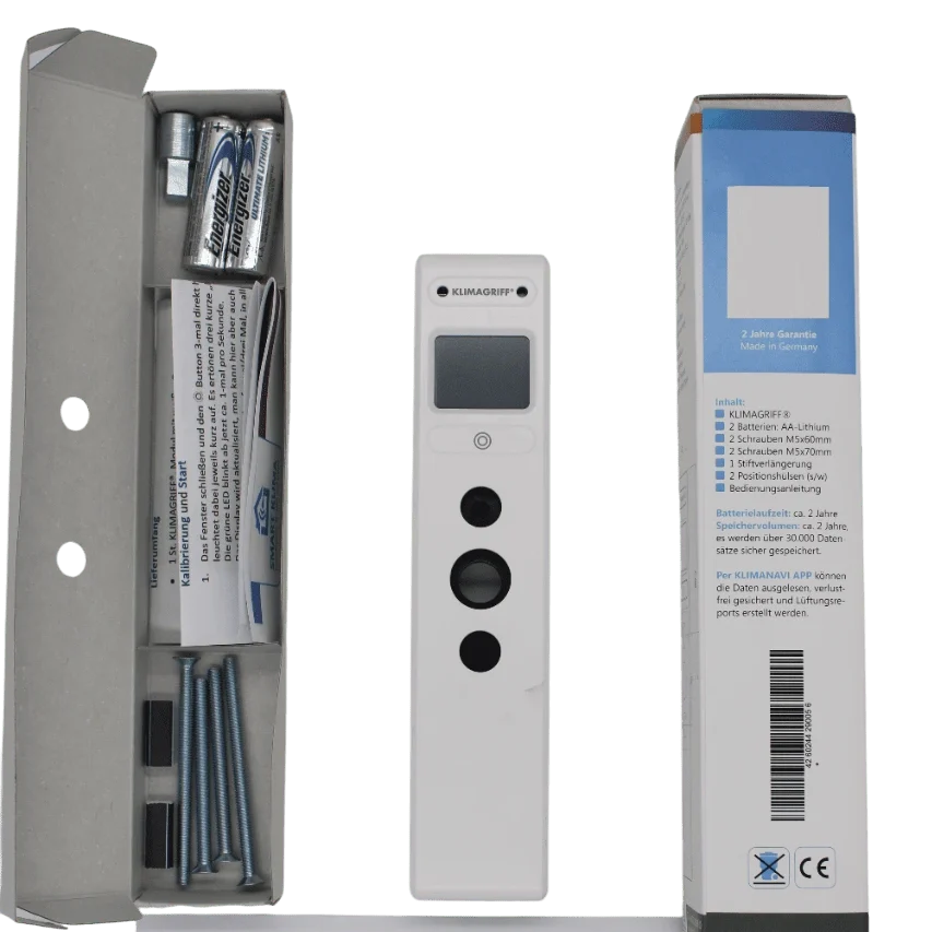 KLIMAGRIFF Schimmelwächter – intelligenter Luftfeuchtigkeitsmesser und Lüftungsassistent zur Schimmelprävention.